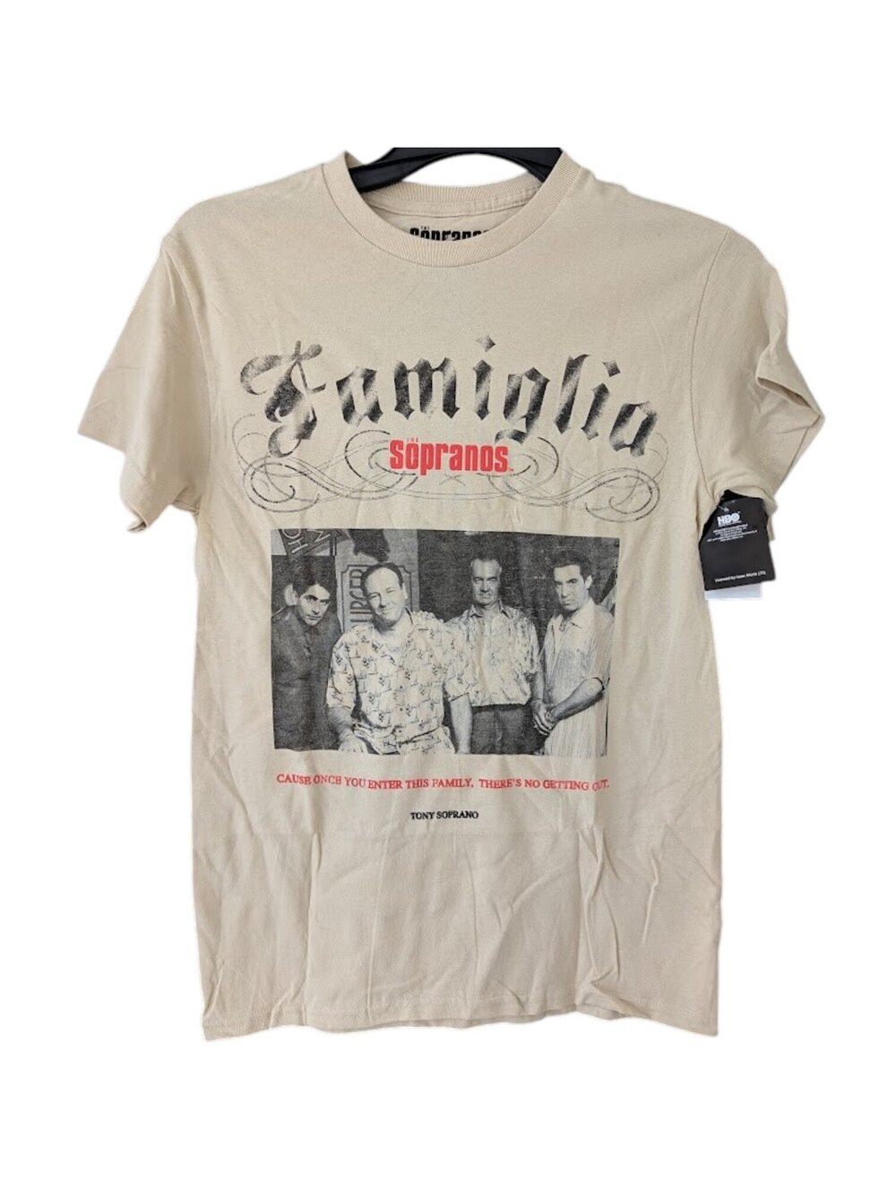 The Sopranos Mens S Beige Famiglia Graphic T Shirt HBO NWT Cotton Tee 17.5x27.5